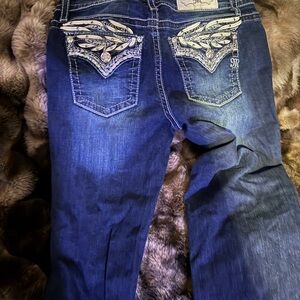 Miss Me Dark Blue Straight Leg Jeans with Embroidery